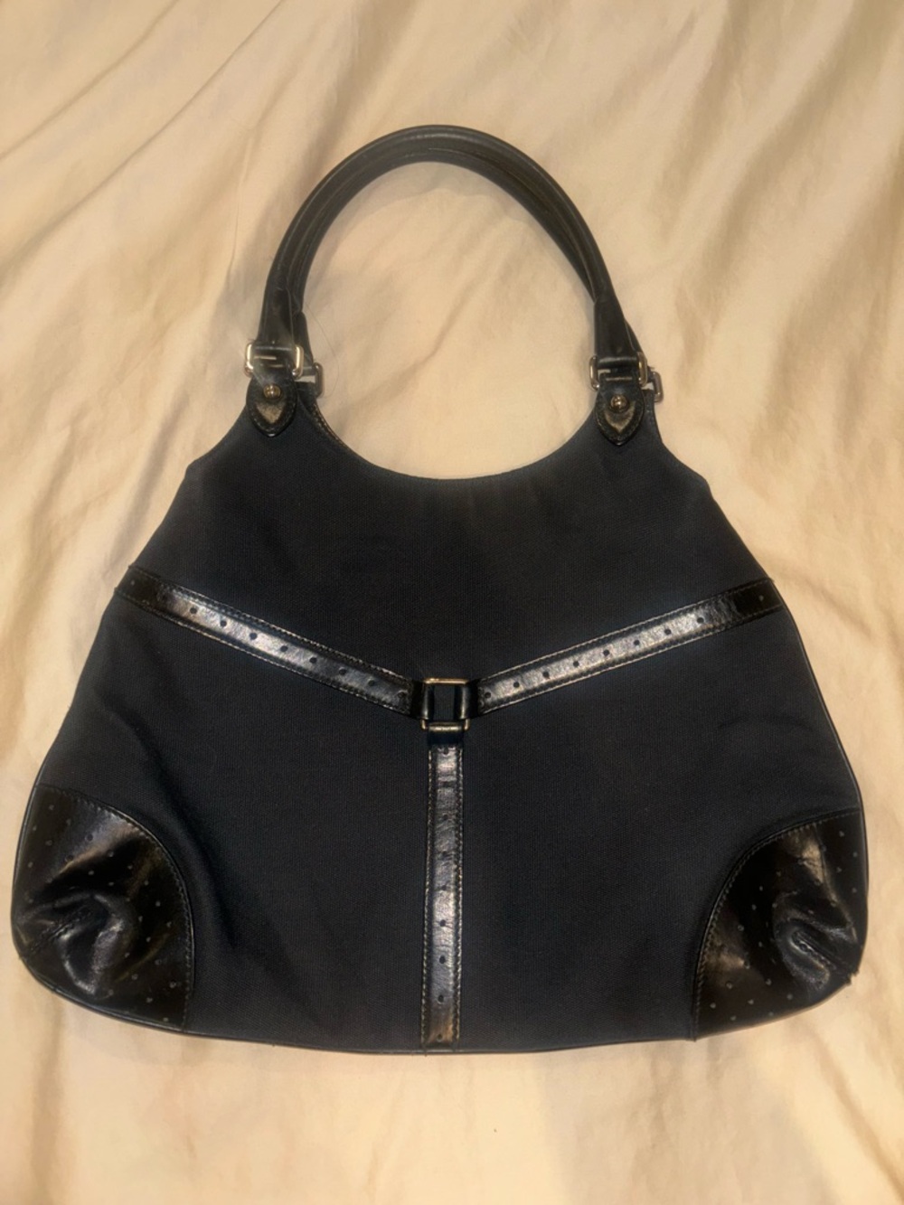 Authentic GUCCI Interlocking G Canvas Leather Handbag Black 114873 Vintage - Picture 2 of 5